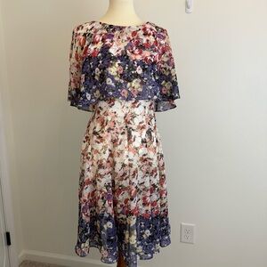 Floral Chiffon Fit & Flare Dress Size 8 Ruffle Sleeve Wedding Guest Formal